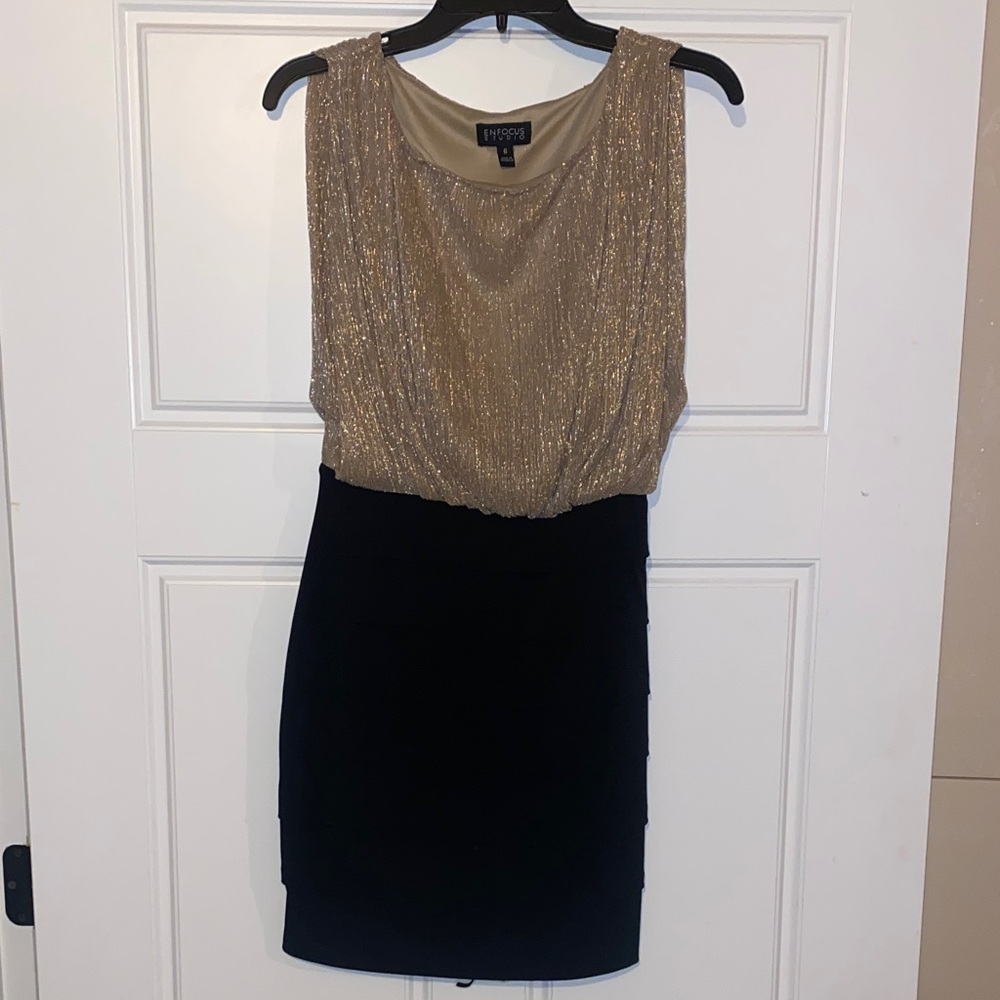 Enfocus Studio Gold and Black Mini Dress